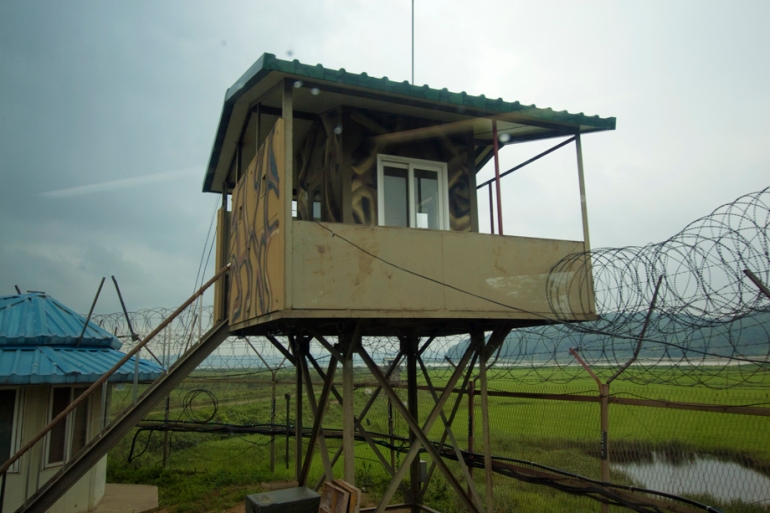 The first of many guard towers on the way inside the DMZ